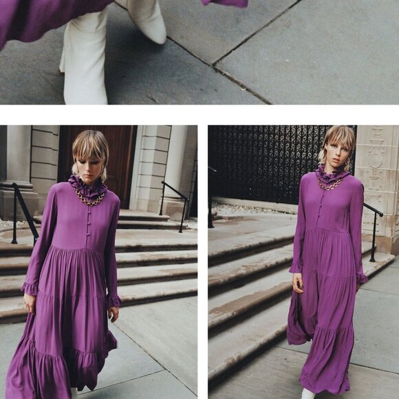 ZARA WOMEN FLOWING PURPLE LONG DRESS WITH RUFFLES SIZE XS NEW WITH TAG! - Picture 7 of 12